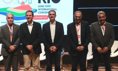 André Ceciliano - Secretário Especial de Assuntos Federativos, Eduardo Paes - Prefeito do Rio de Janeiro, Éric Piolle - Prefeito de Grenoble/França, Jairo Jorge - Prefeito de Canoas e Sebastião Melo - Prefeito de Porto Alegre - Crédito da foto: MARCOS DE PAULA/PREFEITURA DO RIO