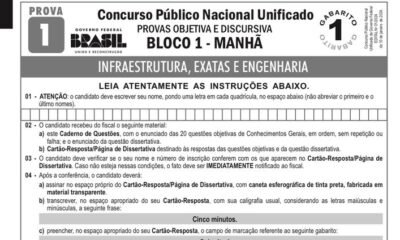 Concurso Nacional Unificado Cadernos de prova são divulgados; confira