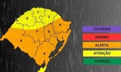 Previsão da condição meteorológica no Estado para os dias 11 a 13 de fevereiro tem alerta de temporal