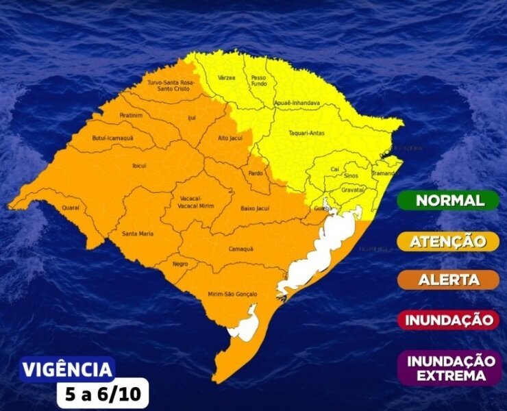 Defesa Civil estadual alerta para previsão de tempestades e de chuvas intensas em parte do RS a partir da tarde de domingo, 5